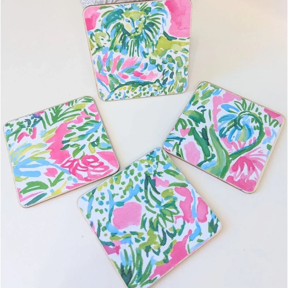 Set Of 4 Handmade Coasters Preppy Coastal Cottage Beachy Entertaining Hostess